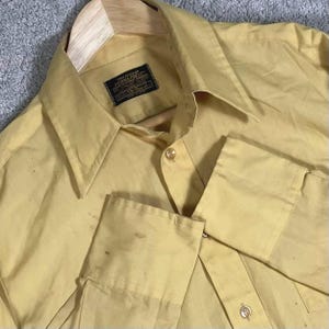 VTG 70s Sears The Mens Store Perma Prest Yellow Button Down Shirt XL Long Sleeve