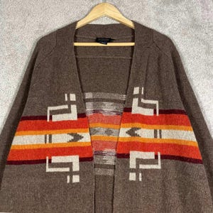 Pendleton Aztec Lambswool Cardigan Duster Brown Sweater Knit Size Large image 3