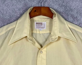 Camicia vintage anni '70 Montgomery Ward da uomo, a maniche corte, gialla, con bottoni, taglia 15.5 anni '80