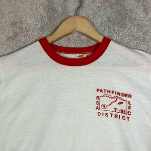 Vintage 70s Russell Athletic BSA Pathfinder District Ringer T Shirt White Red M image 5