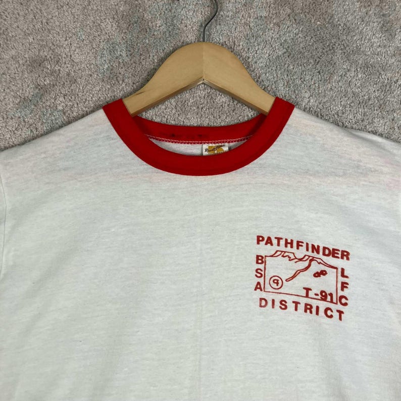 Vintage 70s Russell Athletic BSA Pathfinder District Ringer T Shirt White Red M image 5