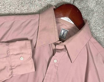 VTG Yves Saint Laurent Pink Button Up Dress Shirt Herren 16 32 33 Frühling Altes Geld
