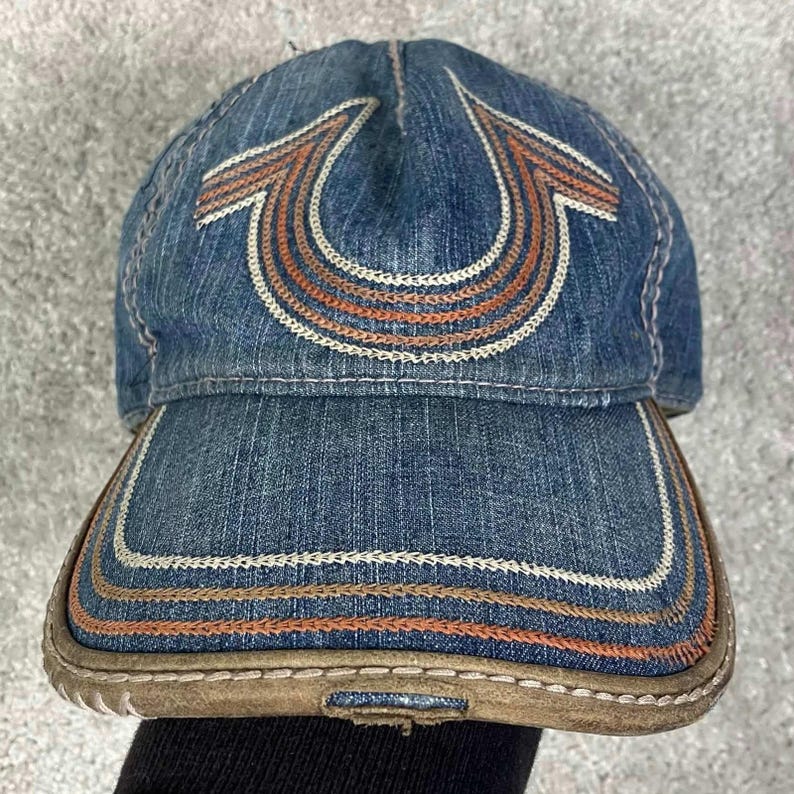 Vintage True Religion Horseshoe Denim Baseball Cap Blue Distressed Hat image 1