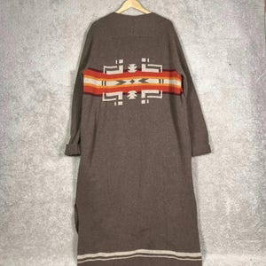 Pendleton Aztec Lambswool Cardigan Duster Brown Sweater Knit Size Large image 9