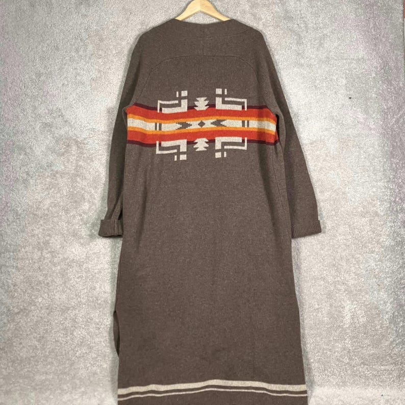 Pendleton Aztec Lambswool Cardigan Duster Brown Sweater Knit Size Large image 9