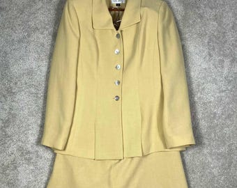 Le Suit Skirt Suit Women Size 8 Yellow Iridescent Button Blazer Midi Skirt Set