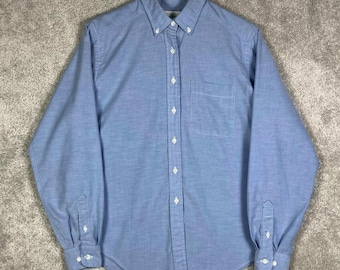 Vintage Lands End Womens Blue OCBD Shirt Size 10 Made in USA 90s Oxford Cotton