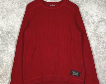 Jersey de punto acanalado rojo vintage para hombre de Ralph Lauren Polo Jeans Company, fabricado en Hong Kong, talla M.