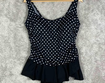Longitude Womens Black White Polka Dot Swimsuit One Piece Skirted 20W