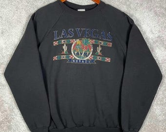 Sudadera vintage de los 90 de Las Vegas, Nevada, negra, para hombre, XXL, raglán, fabricada en EE. UU. por Hanes.
