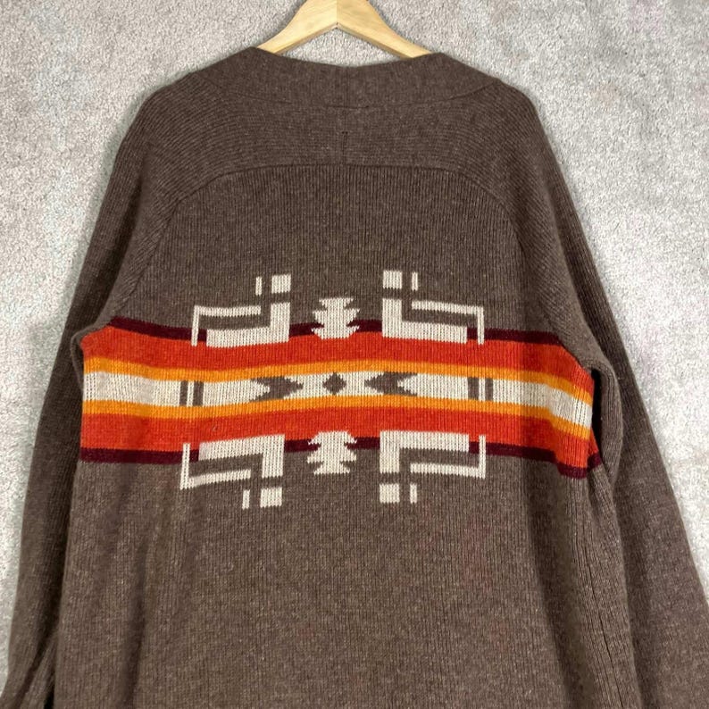 Pendleton Aztec Lambswool Cardigan Duster Brown Sweater Knit Size Large image 10