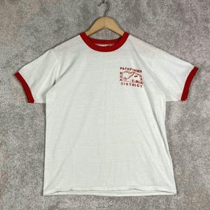 Vintage 70s Russell Athletic BSA Pathfinder District Ringer T Shirt White Red M image 2
