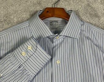 Vtg Brooks Brothers Makers Dress Shirt Men's 16-34 Blue Stripe Egyptian Cotton