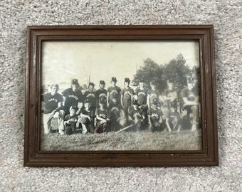 Foto vintage incorniciata della squadra di baseball Little League Yankees, cornice marrone 5x7