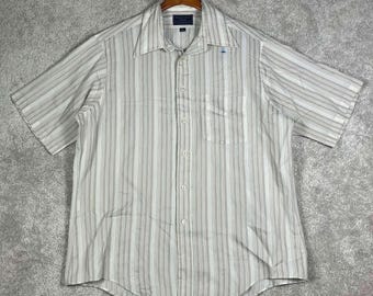 VTG 70s JCPenney The Men's Shop Striped Short Sleeve Button Up Shirt White 16.5