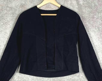 Vintage Naval Wool Jacket Womens Medium Black Open Front Anchor Buttons 40s 50s