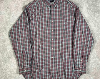 VTG Ralph Lauren Big Shirt heren XL button-down geruite katoen met lange mouwen rood blauw