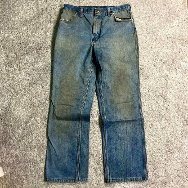 VTG 70s Wrangler Jeans Mud Faded Distressed Mens 34x32 (fit 32x29) Made In USA image 1