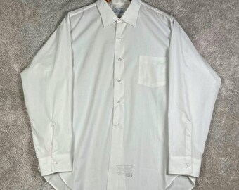 Camisa de vestir blanca sanforizada Arrow Decton vintage de los años 60 para hombre, talla 17.5 x 34, fabricada en EE. UU.