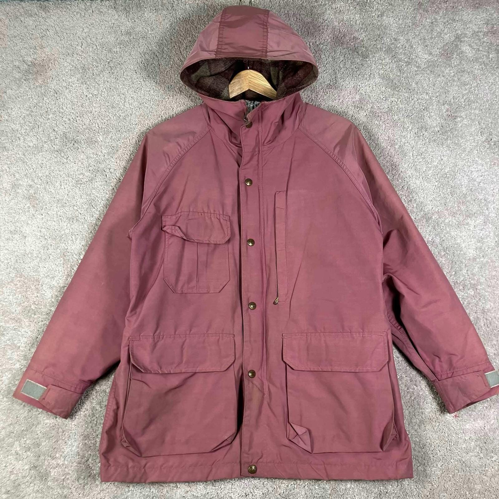 Woolrich, Vintage 90s Woolrich Talon Zip Mountain Parka M Pink Wool Lined Hood Jacket USA