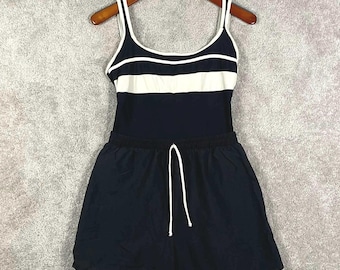 Vintage Matari Sport Womens Swim Dress Romper Black White Size 12 Made in USA