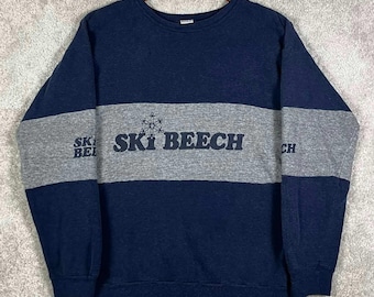 Vintage Ski Beech Sweatshirt XL Navy Blue Grey Colorblock Made in USA Crewneck