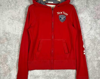 Abercrombie & Fitch Mens Red New York Athletic Dept Full Zip Hoodie Muscle Fit M