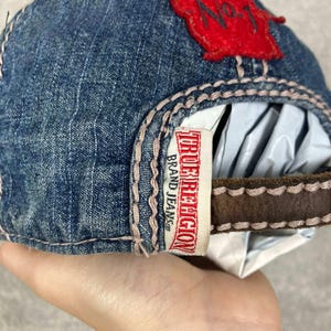Vintage True Religion Horseshoe Denim Baseball Cap Blue Distressed Hat image 5