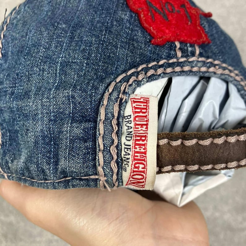 Vintage True Religion Horseshoe Denim Baseball Cap Blue Distressed Hat image 5