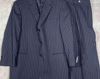 Hugo Boss Suit Men Navy Blue Pinstripe Wool Blend 44R 36x32 Einstein/Sigma USA