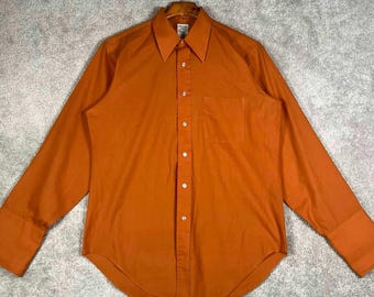 Camisa de manga larga naranja con botones Arrow The Traditionals estilo años 60 para hombre, talla L.