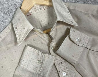 Koszula męska w stylu retro z długim rękawem i geometrycznym nadrukiem disco, zapinana na guziki, w stylu lat 70.