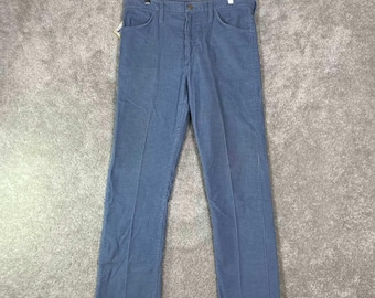 Pantalones de pana Wrangler vintage para hombre, color azul, pierna recta, cremallera Talon, fabricados en EE. UU. en los años 80.