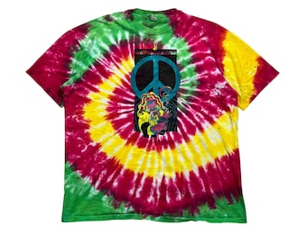Camiseta vintage hippie tie dye con gráfico del símbolo de la paz XXL Hanes Beefy Single Sitch