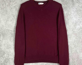 Jersey de cuello en V para hombre J.Crew, talla grande, color burdeos, mezcla de algodón y cachemira, suave y lujoso.