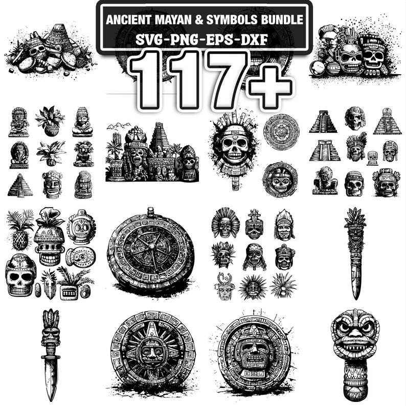 Mayan Aztec Symbols Svg Bundle | 117+ Svg Png Eps Dxf Clipart | Instant ...
