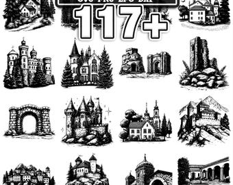117+ European Castle svg, png, dxf, eps designs bundle | Instant Digital Download