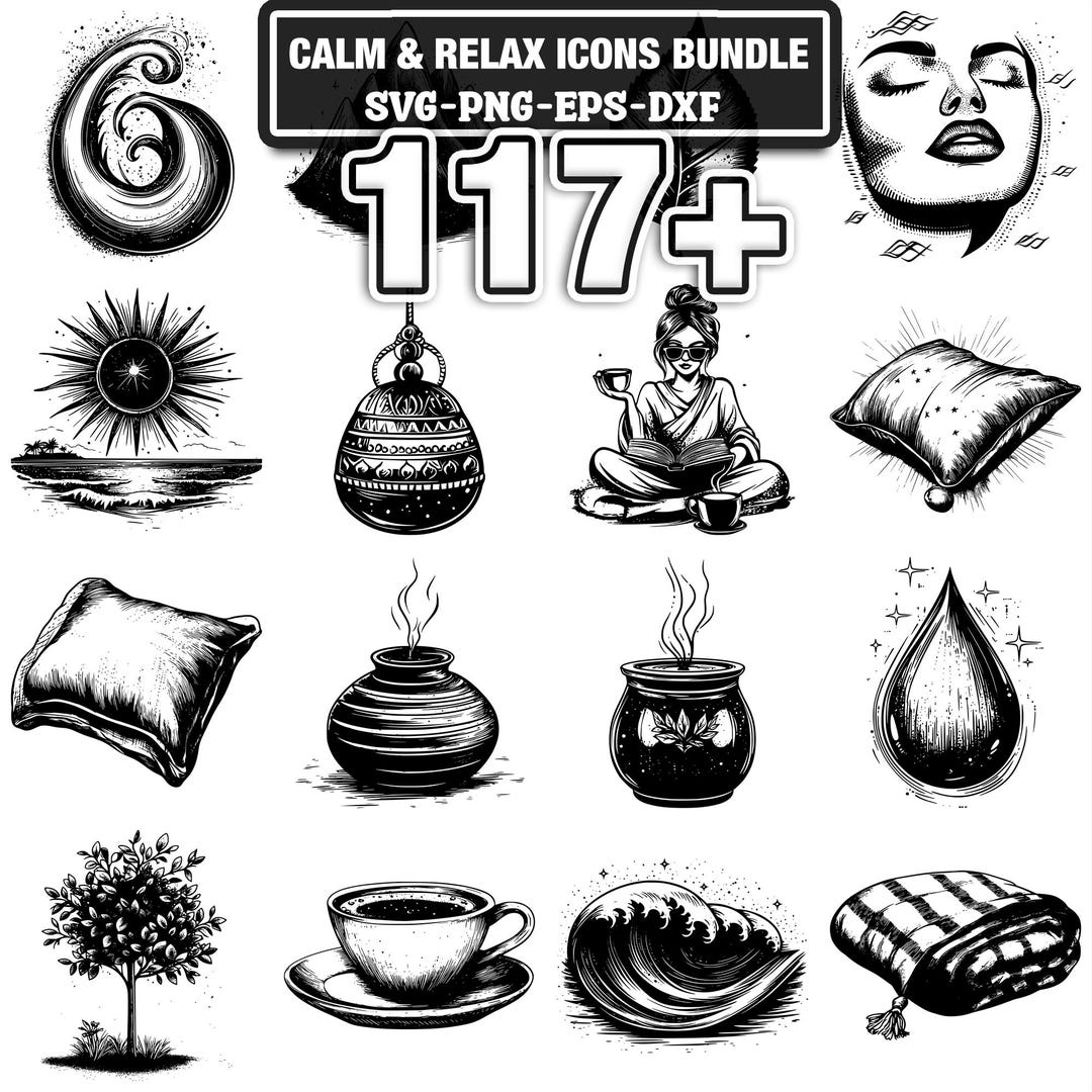Calm Relax Icons Svg Bundle | 117+ Svg Png Eps Dxf Clipart | Instant ...