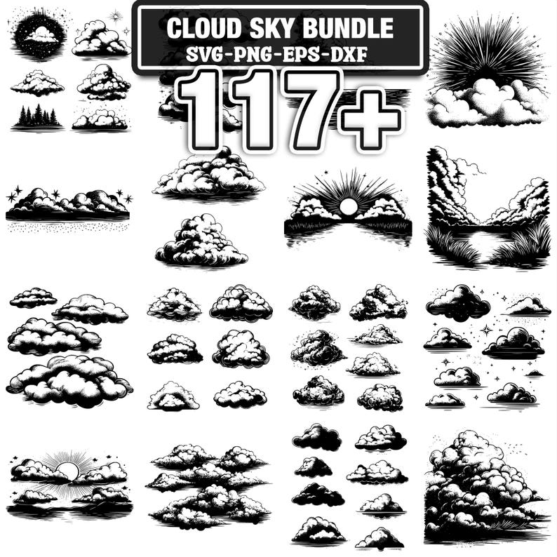 Cloud Sky Svg Bundle | 117+ Svg Png Eps Dxf Clipart | Instant Digital ...