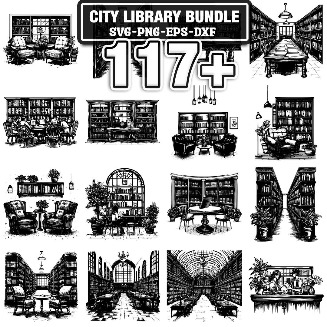 City Library Svg Bundle | 117+ Svg Png Eps Dxf Clipart | Instant ...