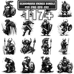 Skandinaviens vikingar SVG-paket | 117+ klippfiler (svg, png, dxf, eps) (Direktnedladdning)