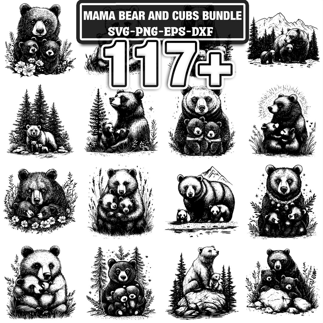 117+ Mama Bear and Cubs Svg, Png, Dxf, Eps Designs Bundle | Instant ...