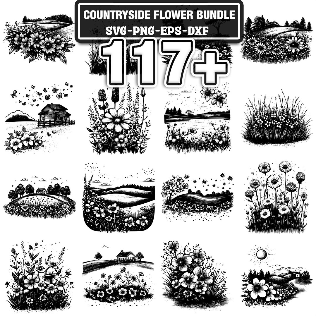 Countryside Flower Svg Bundle | 117+ Svg Png Eps Dxf Clipart | Instant ...