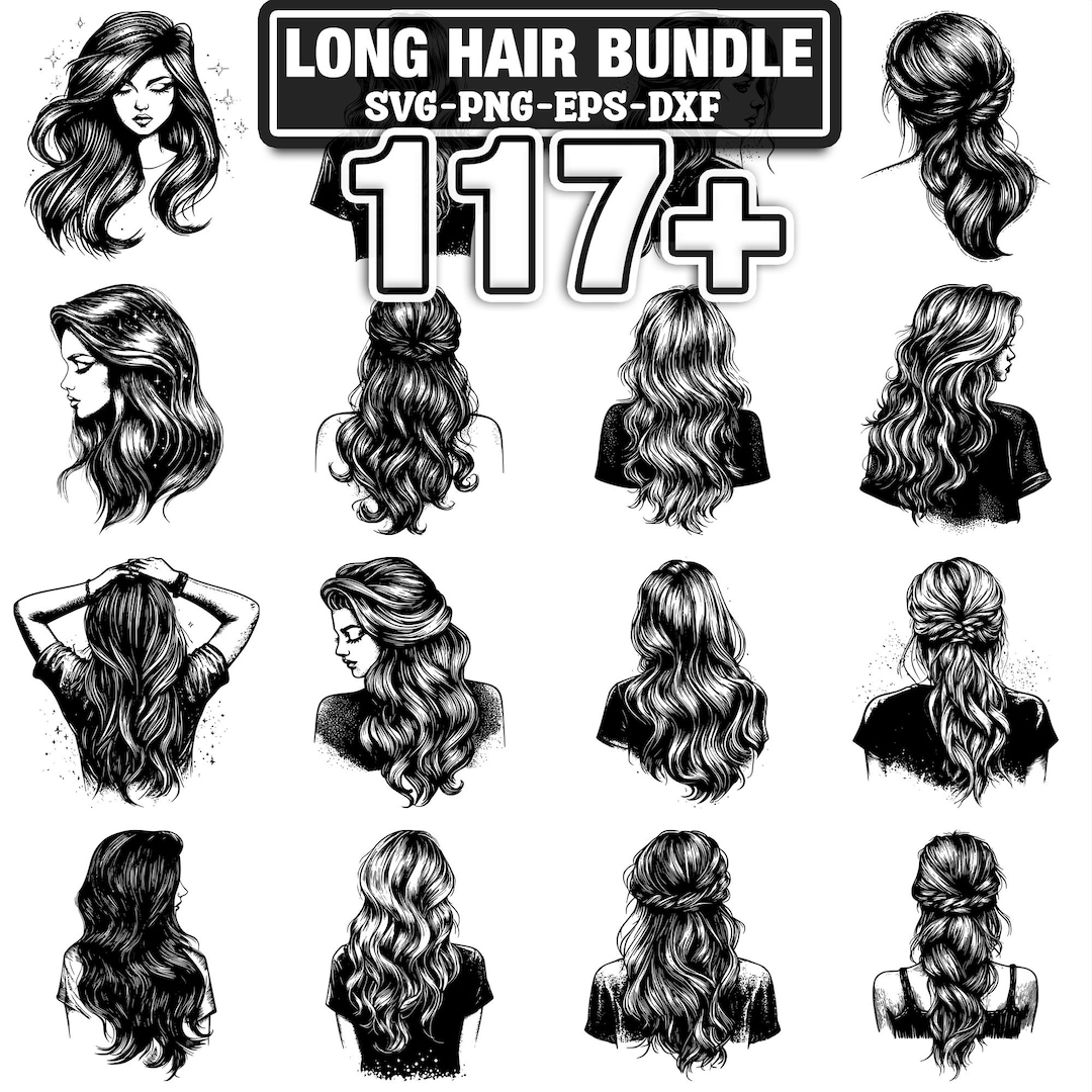 Long Hair SVG Bundle | 117+ Cut Files (svg, Png, Dxf, Eps) (instant ...