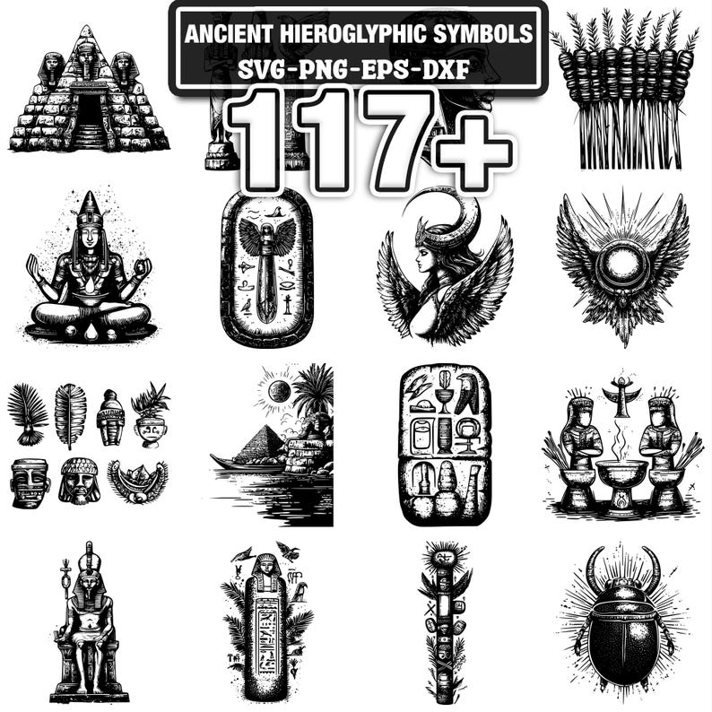 Ancient Hieroglyphic Symbols Svg Bundle | 117+ Svg Png Eps Dxf Clipart ...
