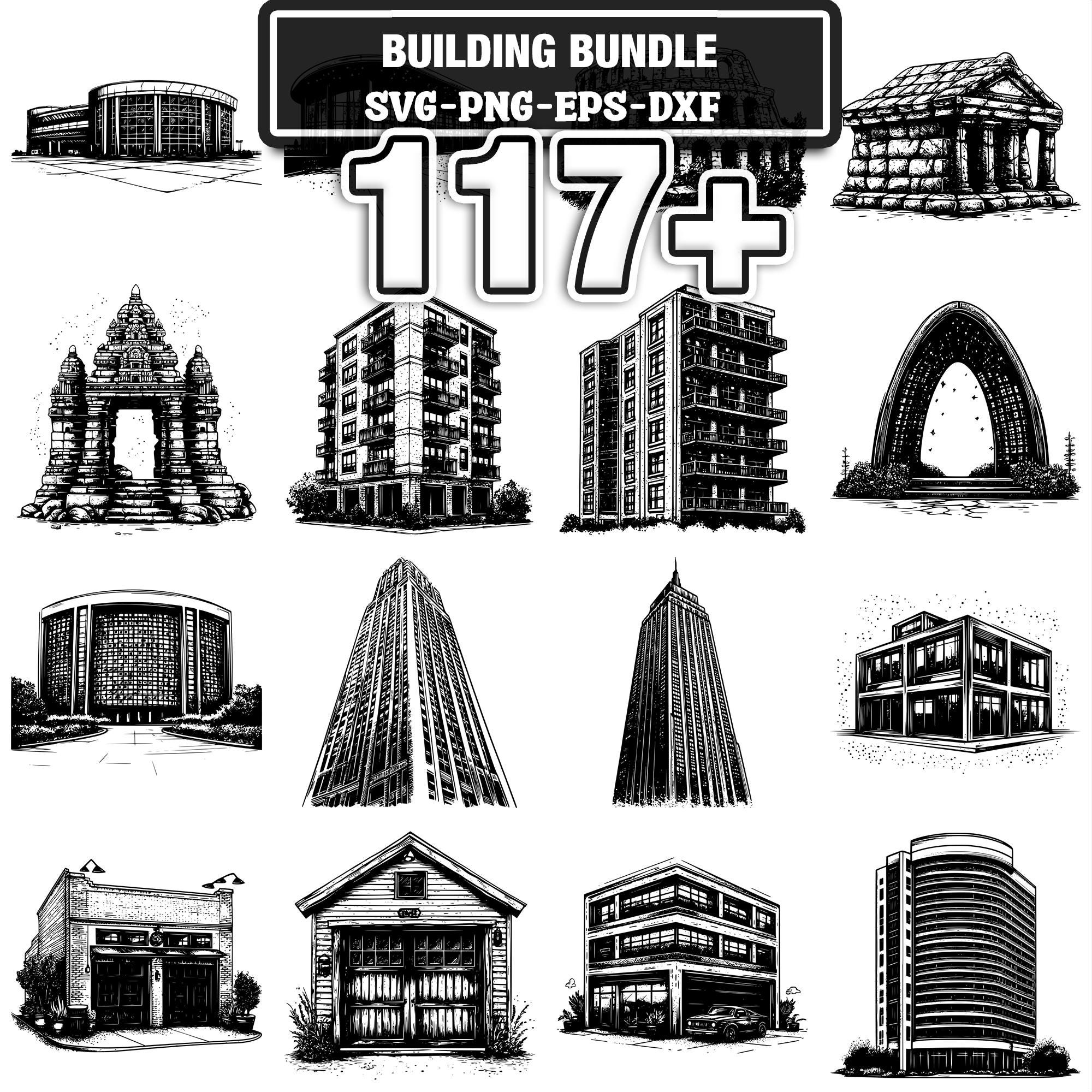 Building Svg Bundle | 117+ Svg Png Eps Dxf Clipart | Instant Digital ...