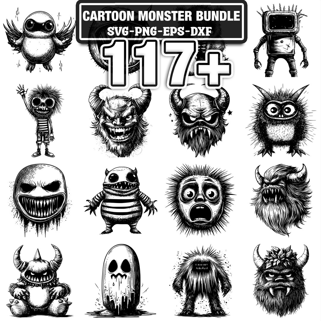 Cartoon Monster Svg Bundle | 117+ Svg Png Eps Dxf Clipart | Instant ...