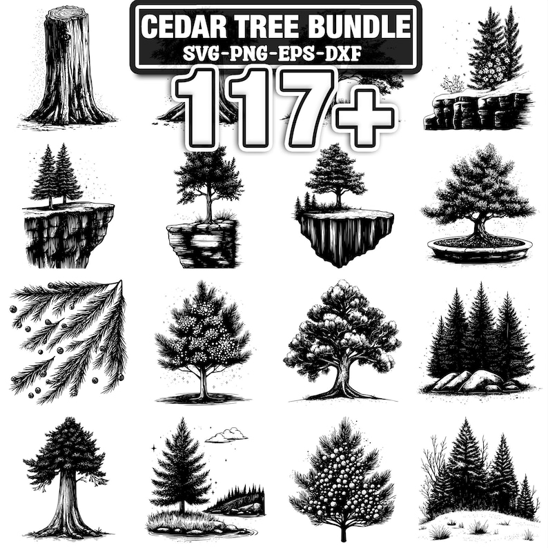 117+ Cedar Tree Svg, Png, Dxf, Eps Designs Bundle | Instant Digital ...