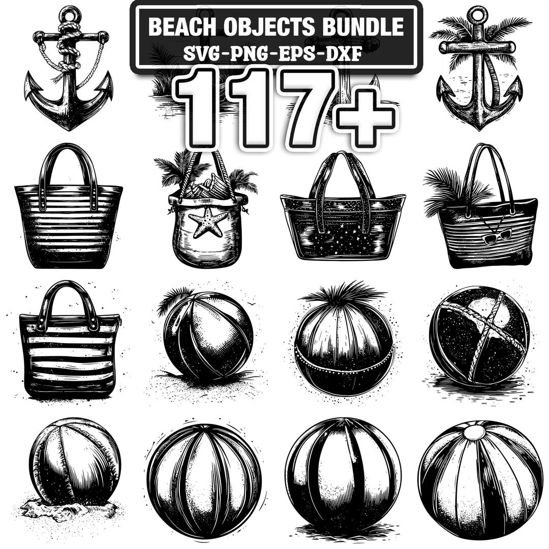 Beach Objects Svg Bundle | 117+ Svg Png Eps Dxf Clipart | Instant ...