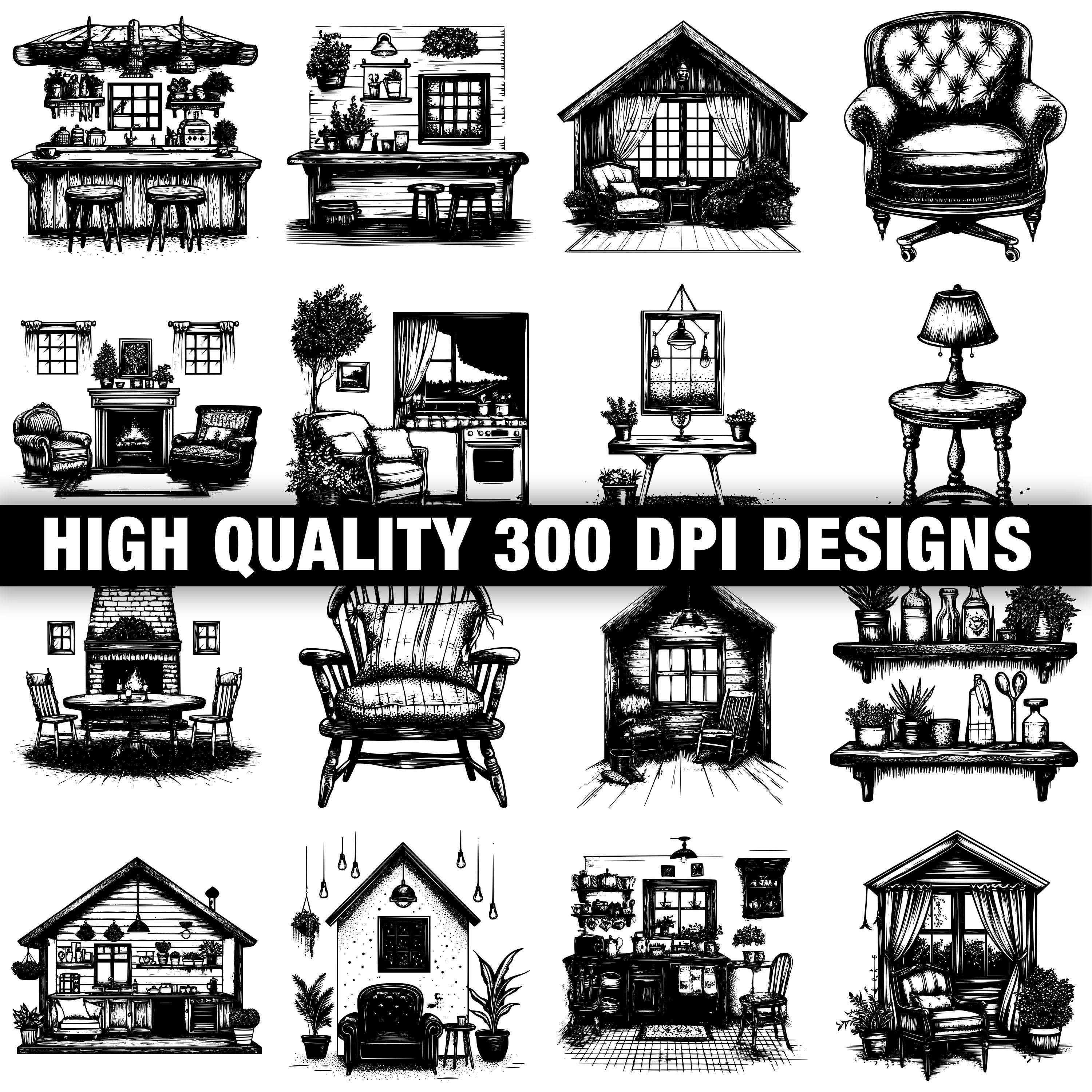 Cottage Interior Svg Bundle | 117+ Svg Png Eps Dxf Clipart | Instant ...